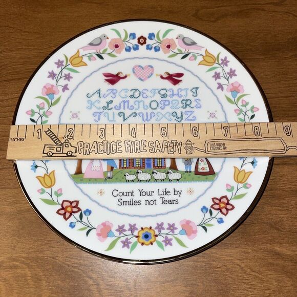 Creative Circle Jacobean Sampler Plate 1986 Count Your Life By Smiles Not Tears - Picture 6 of 7